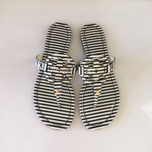Tory Burch Navy and White Stripe Miller Sandals 8